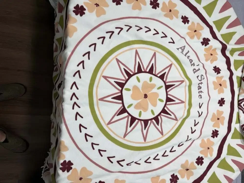 Altar'd State Hello Sunshine Round Picnic Blanket Beach Towel White